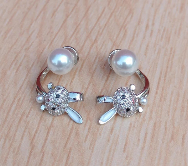 Silver Bunny Pearl Ear Cuffs