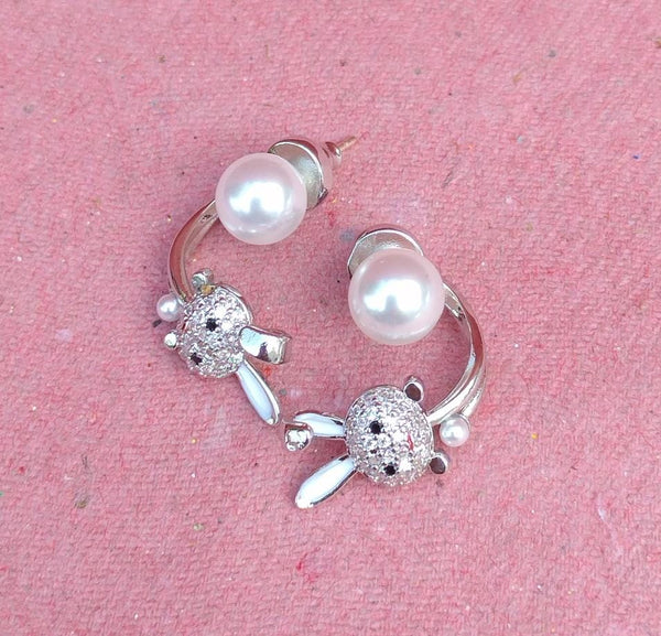 Silver Bunny Pearl Ear Cuffs