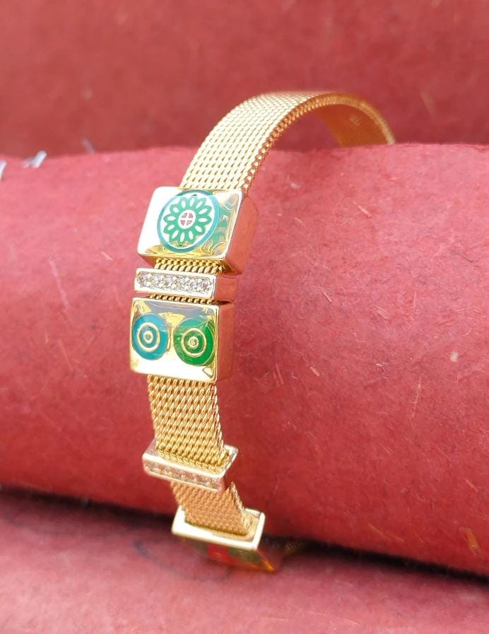 Gold Mesh Bracelet with Enamel