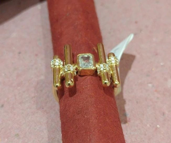 Geometric Ring with Crystal Accents