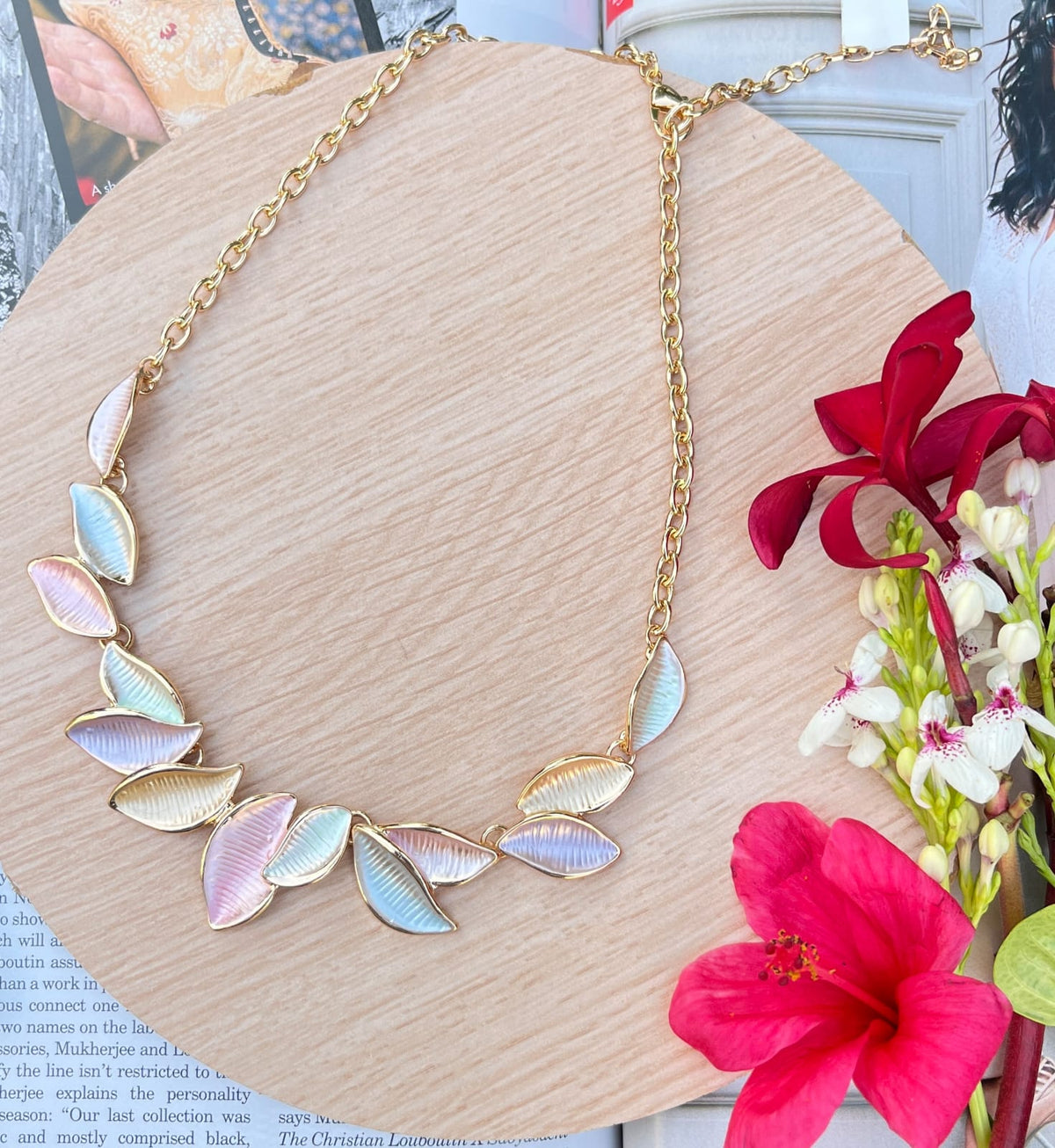 Pastel Leaf Collar Necklace