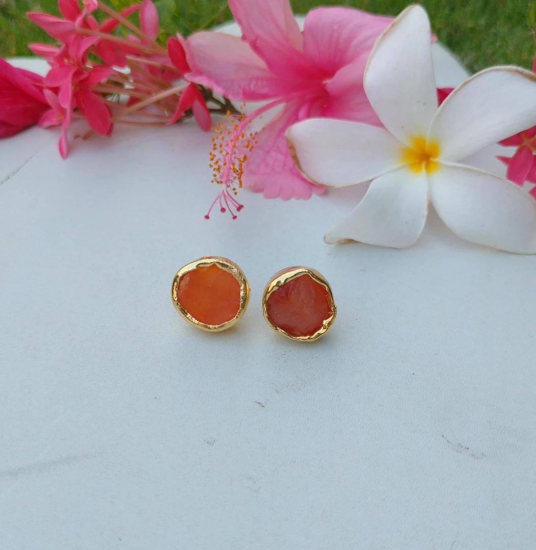 Raw Carnelian Stud Earring