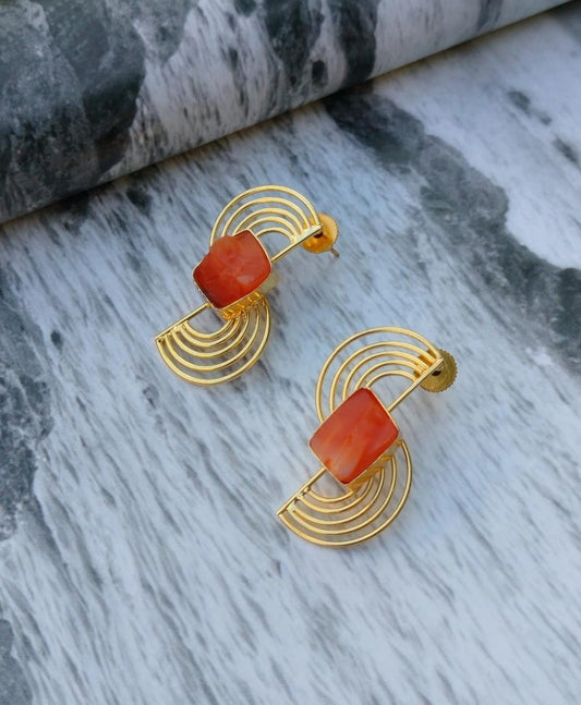 Carnelian Golden Arc Earring
