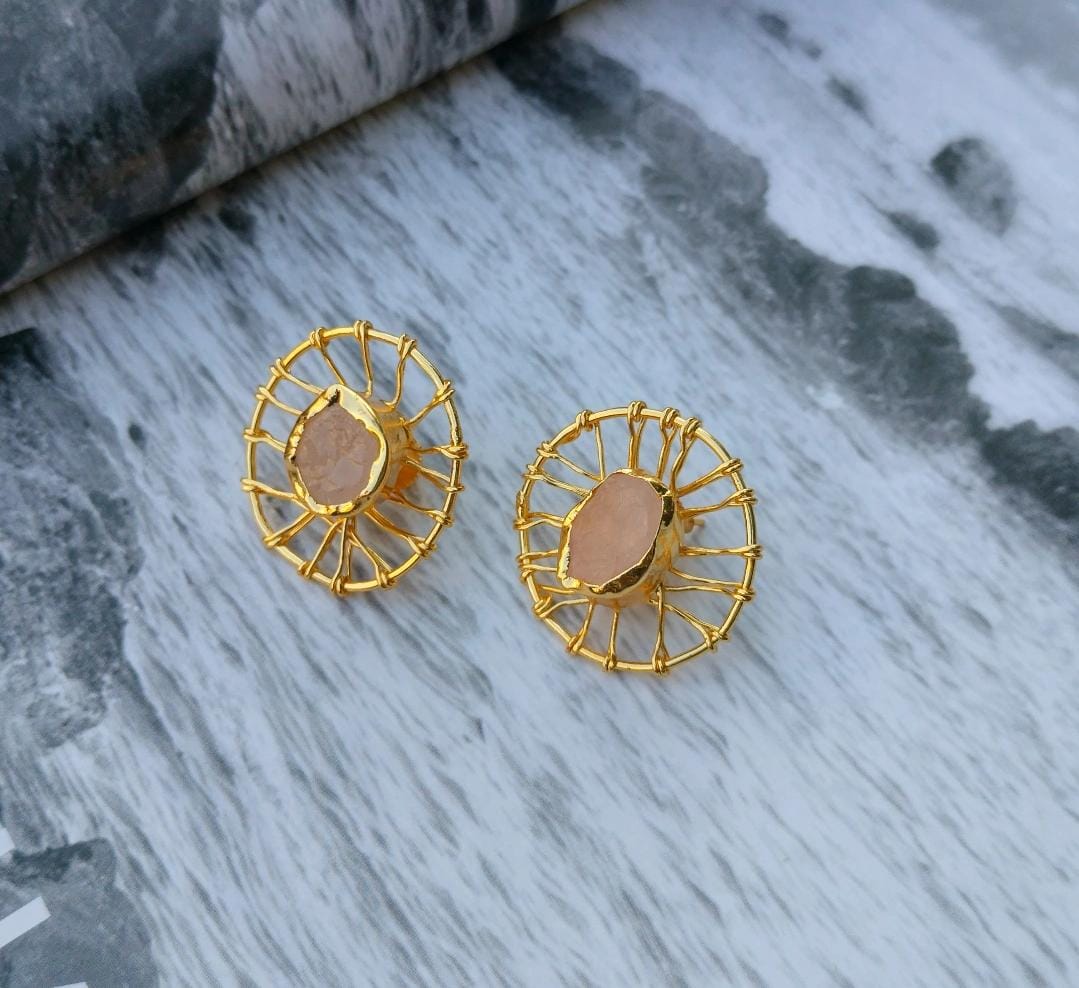 Sunburst Rose Quartz Studs