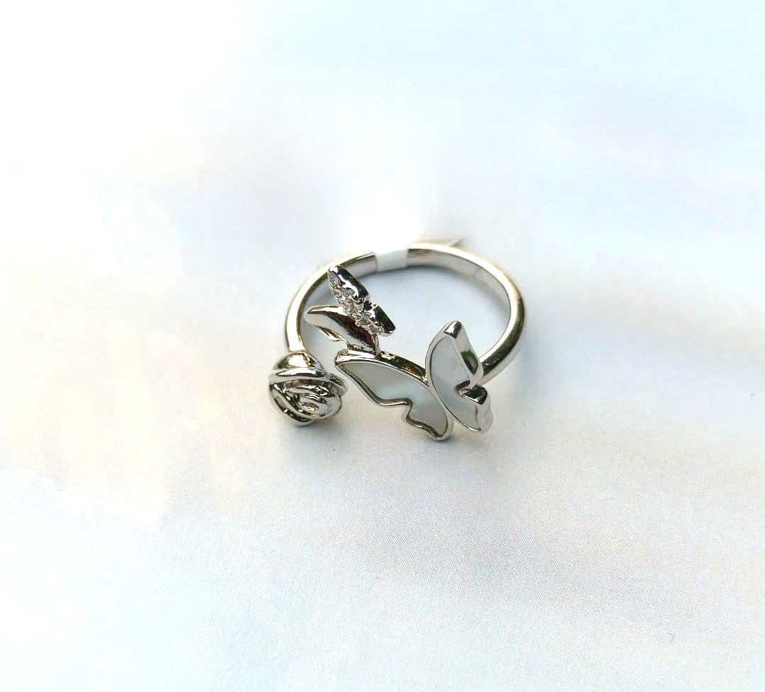 Butterfly & Rose Silver Ring