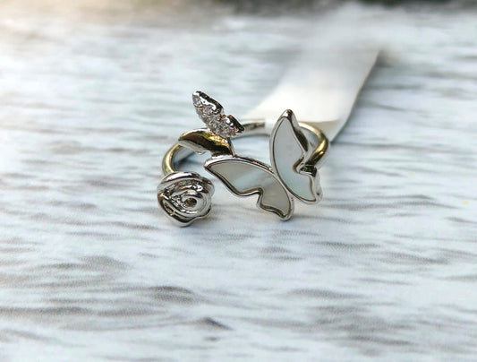 Butterfly & Rose Silver Ring