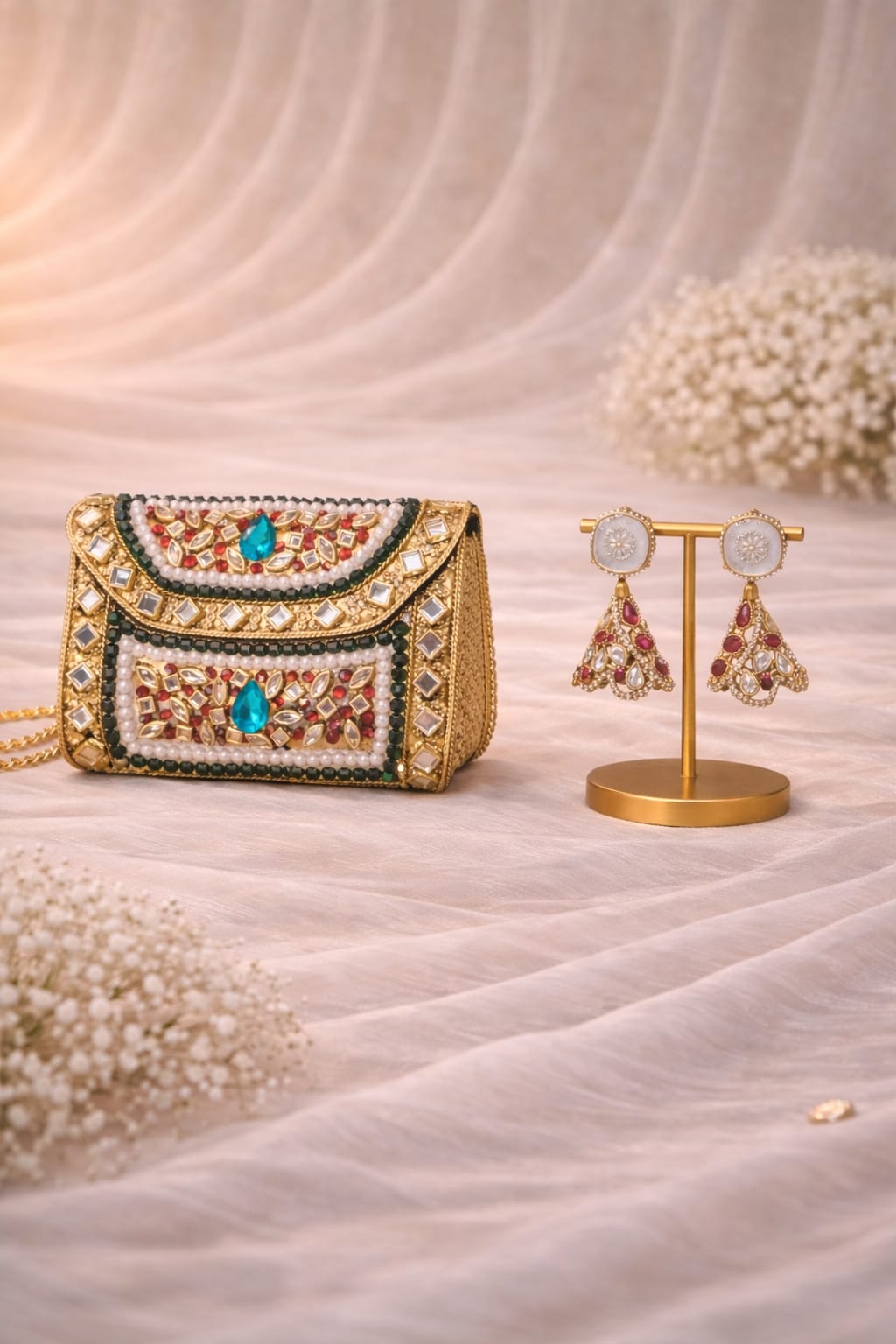 Royal Kundan Clutch & Festive Drop Earrings Set