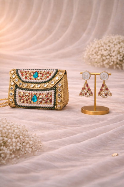 Royal Kundan Clutch & Festive Drop Earrings Set