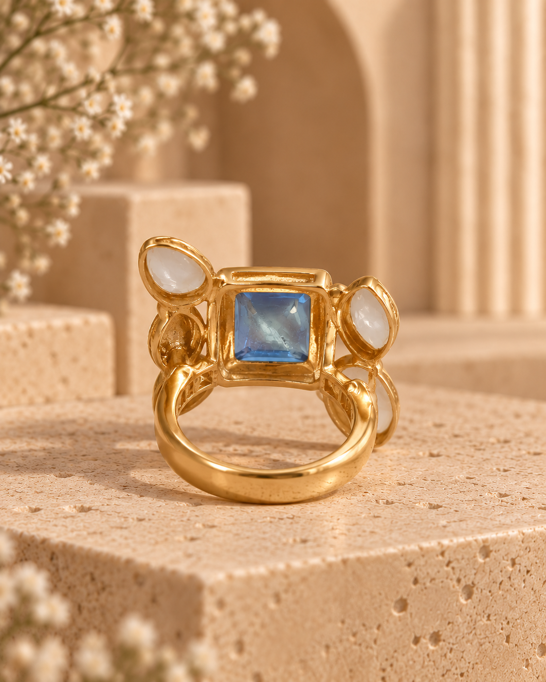 Blue Gem and Pearl Elegance Ring