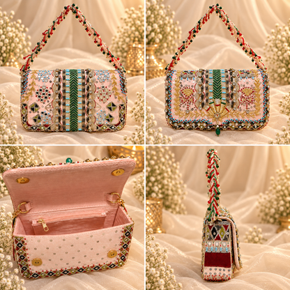 Pink & Green Embellished Bridal Clutch (Big)