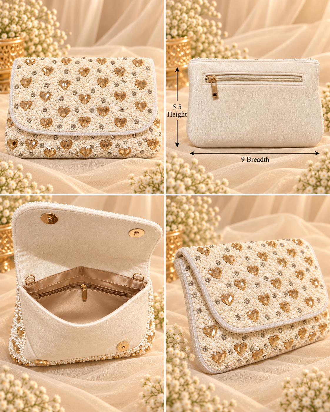 Ivory Champagne Heart Bridal Clutch (Big)