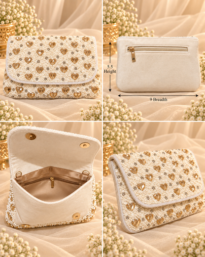 Ivory Champagne Heart Bridal Clutch (Big)