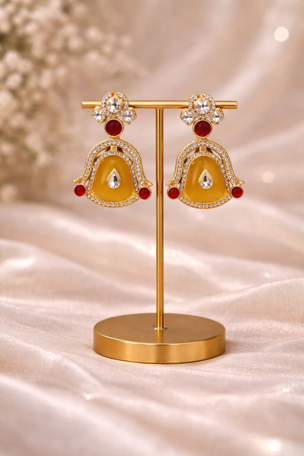 Golden Kundan Clutch & Amber Drop Earrings Set