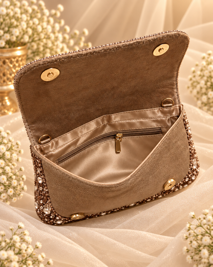 Royal Mocha Heart Embellished Bridal Clutch (Big)