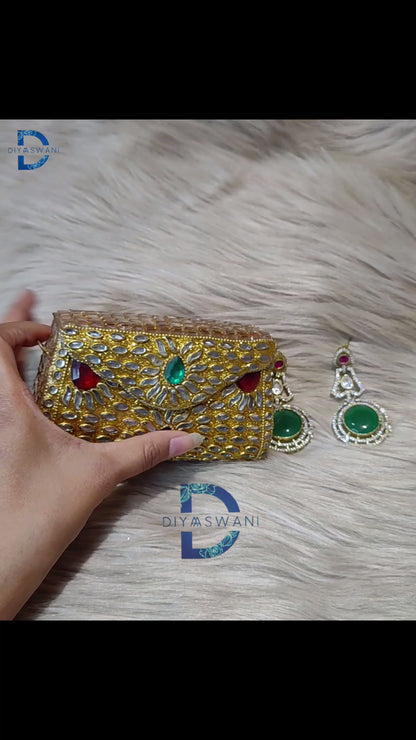 Emerald Kundan Clutch & Statement Earrings