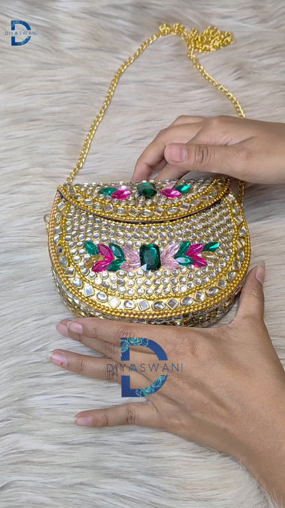 Gulnaar Emerald Kundan Clutch (Medium)
