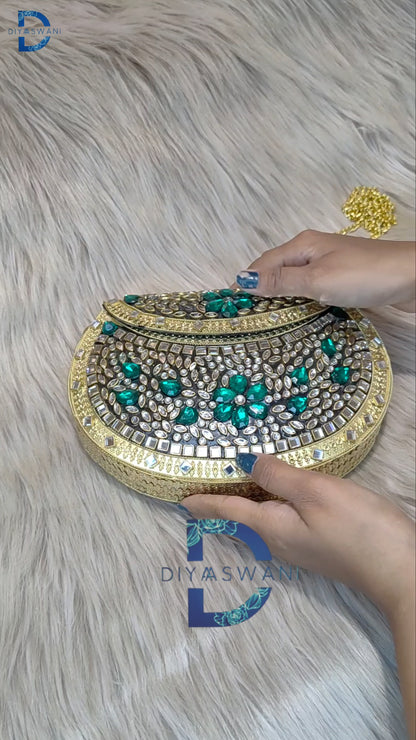 Heritage Green kundan clutch (big)
