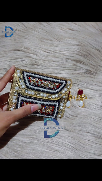 Classic Kundan Clutch & Pearl Drop Earrings Set