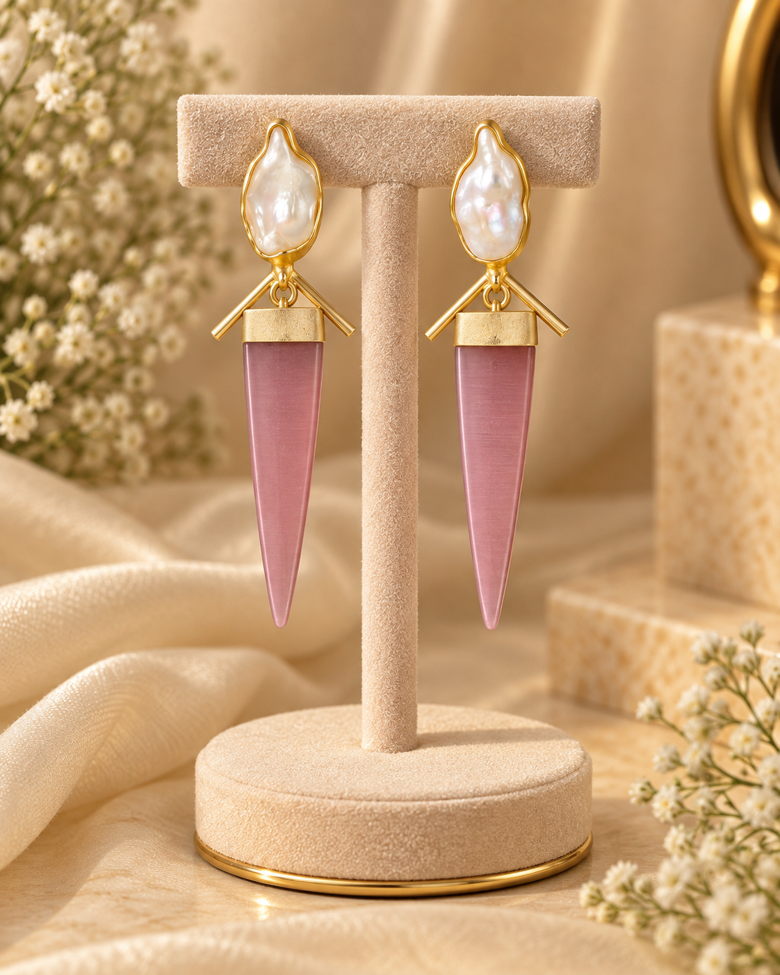 Pink Pyramid Earrings
