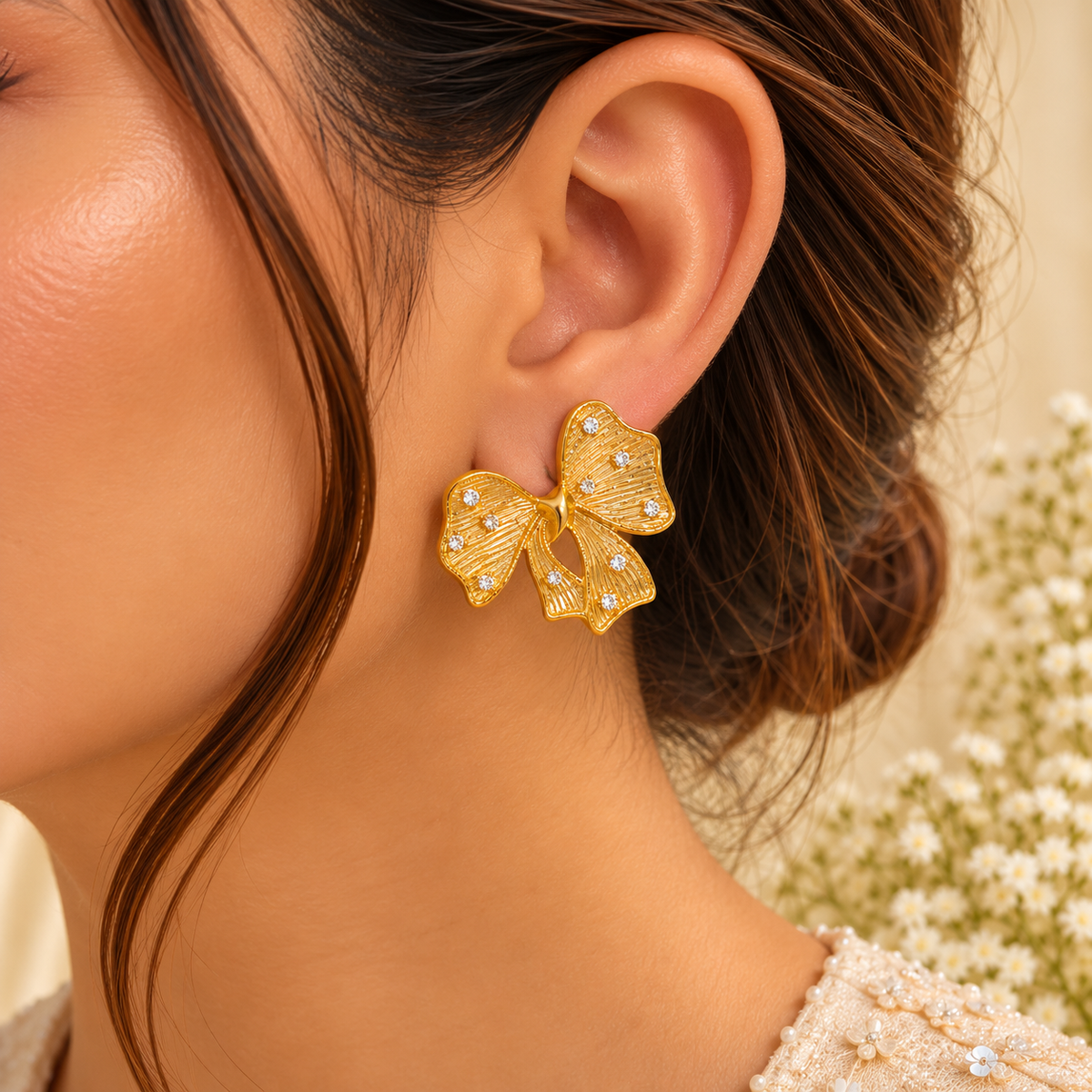 Gold Bow Stud Earrings