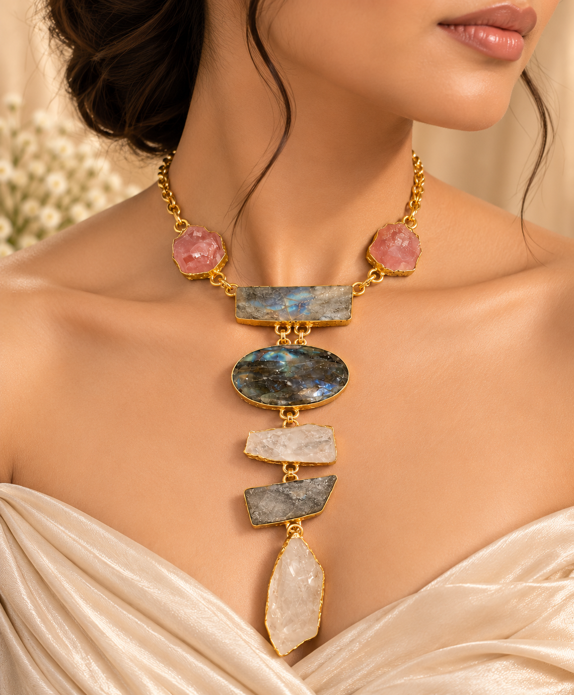 Rose Quartz Cascade Choker