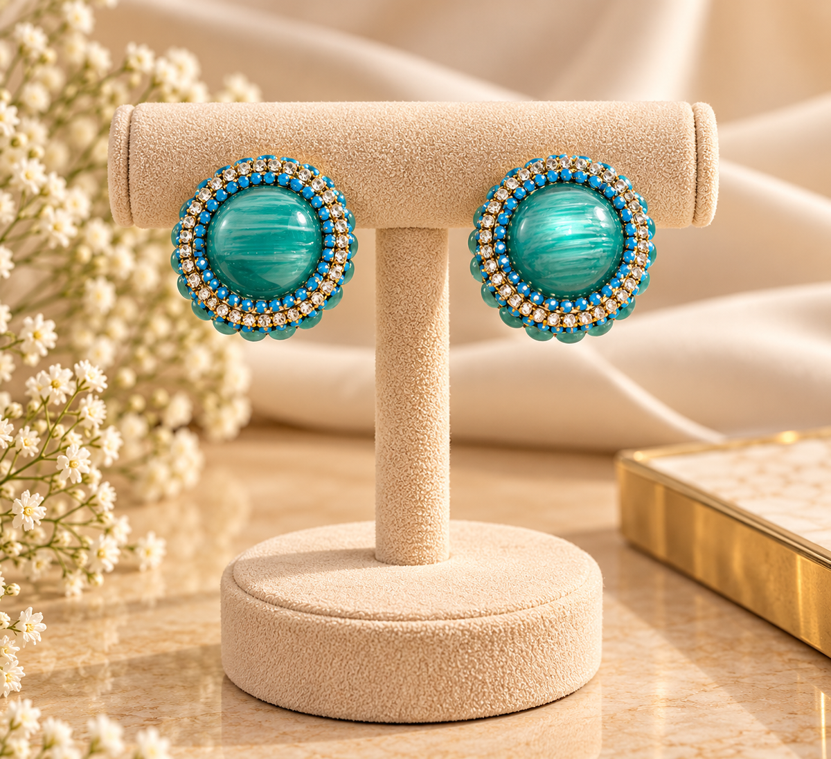 Turquoise Crystal Stud Earrings