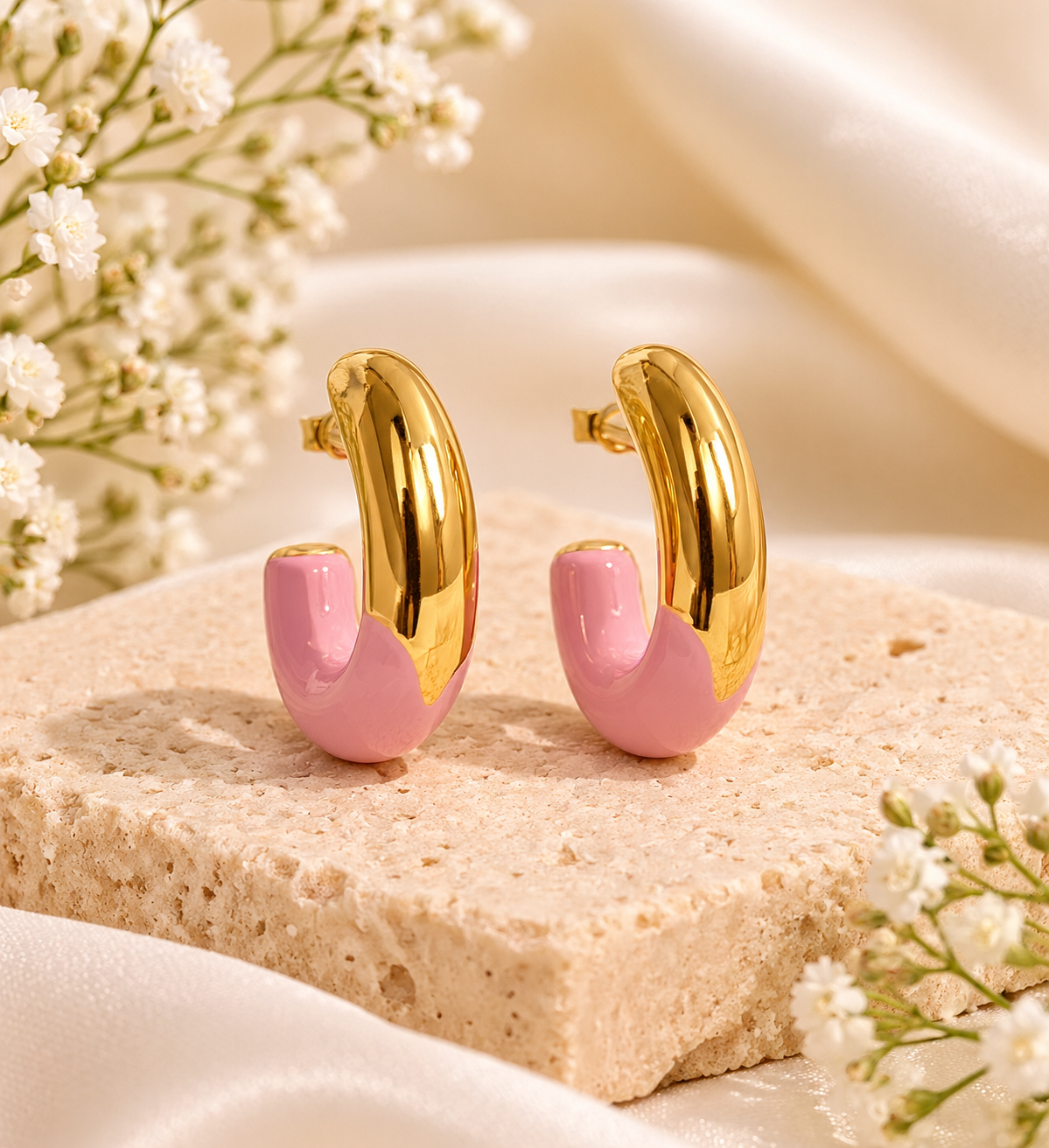 Pink & Gold Hoop Earrings