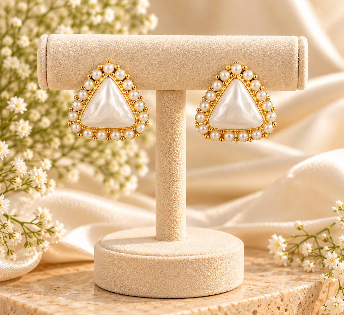 Pearl Triangle Stud Earrings