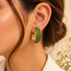 Green Gold Hoop Earrings