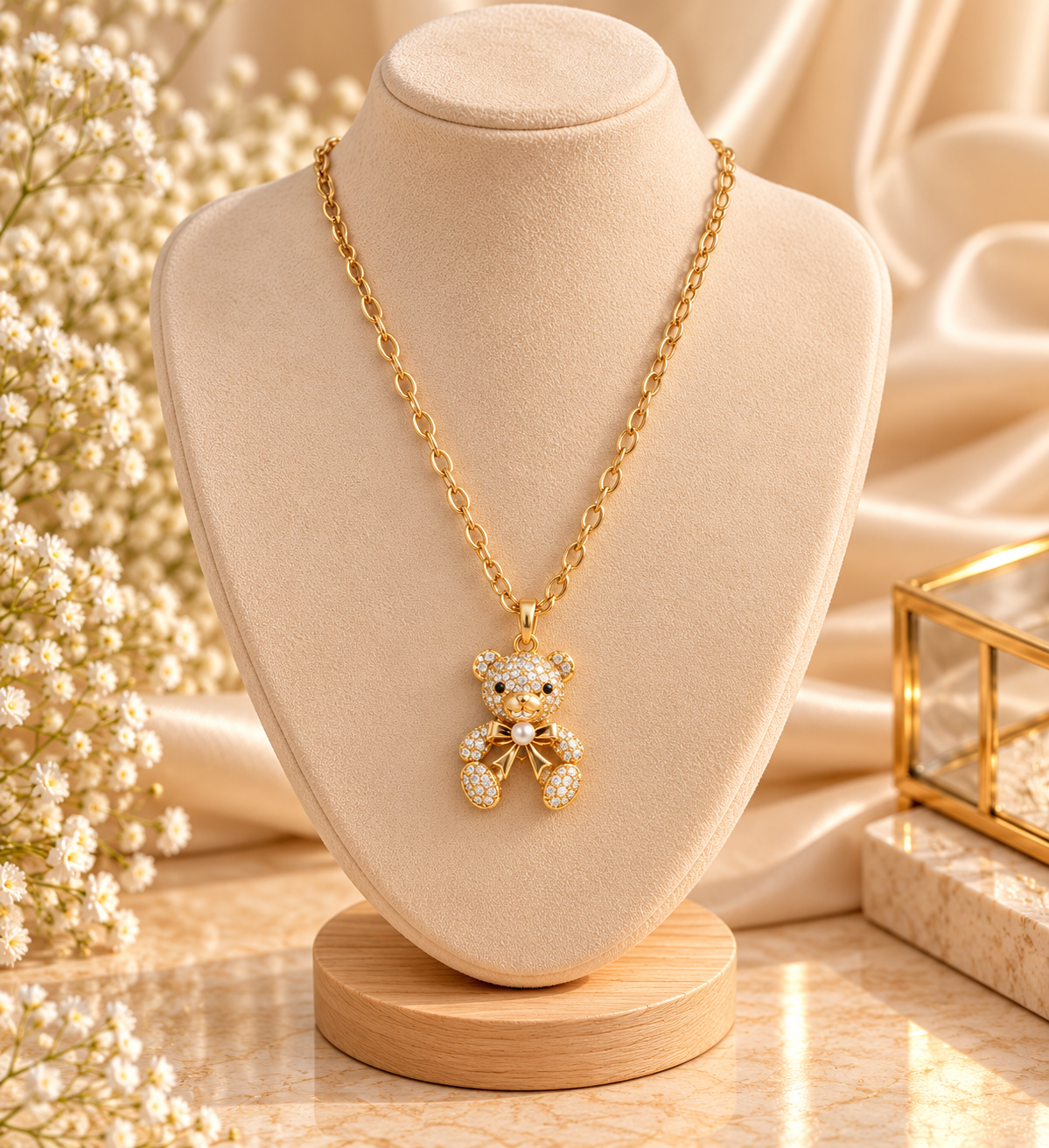 Gold Teddy Pendant Necklace
