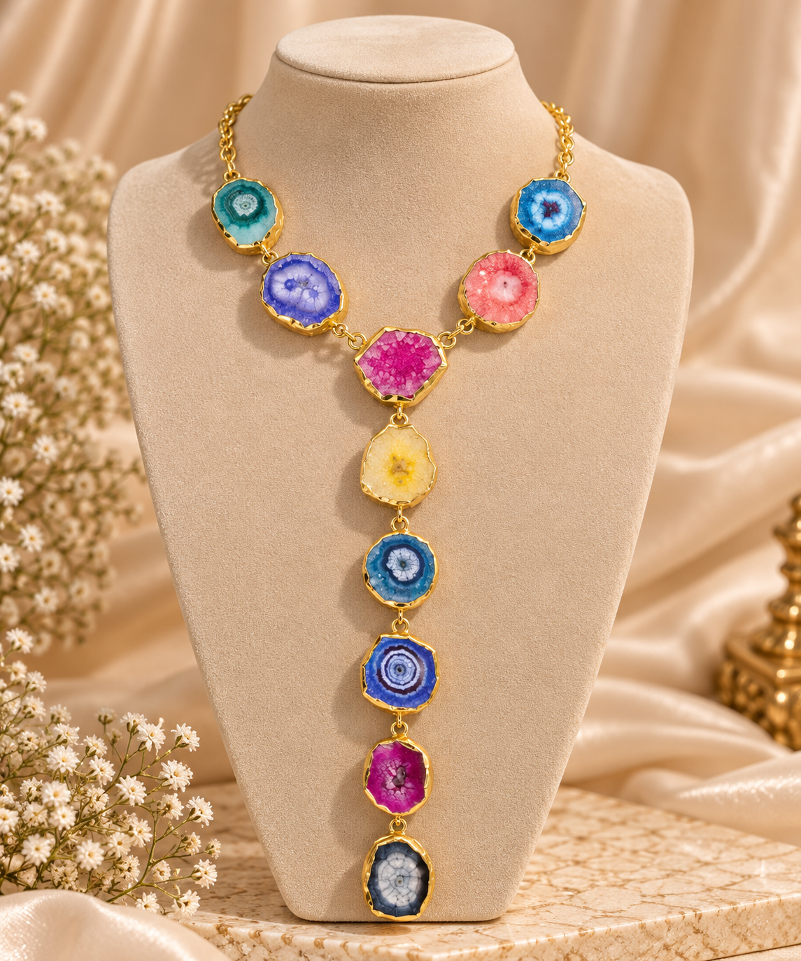 Rainbow Geode Statement Necklace