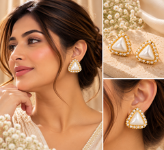 Pearl Triangle Stud Earrings