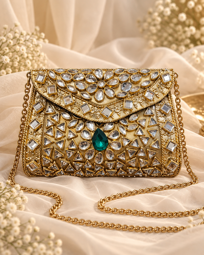 Emerald Kundan Clutch ( Mini )