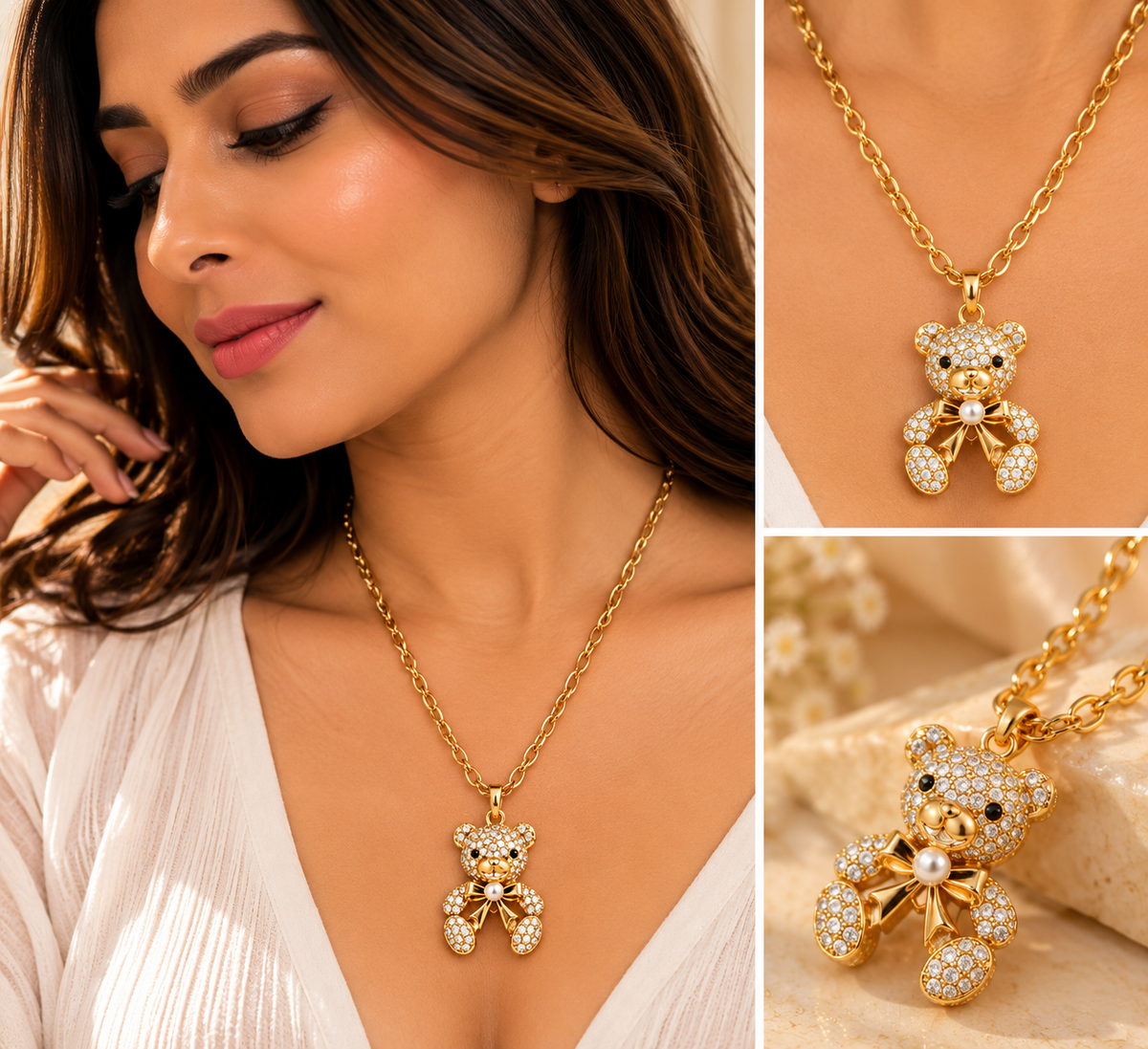 Gold Teddy Pendant Necklace