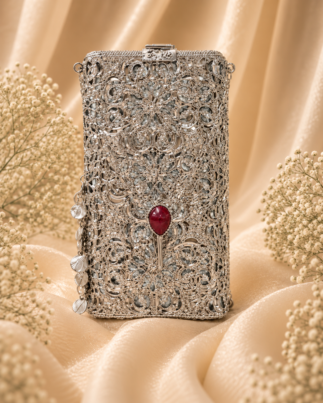 Emerald Filigree mobile clutch