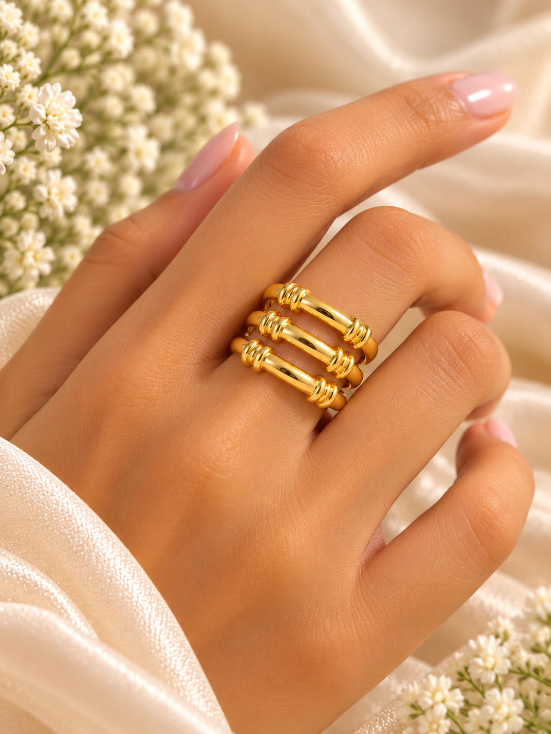 Triple Coil Statement Gold Ring