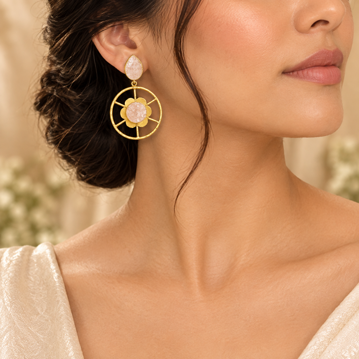 Blush Druzy Gold Earrings