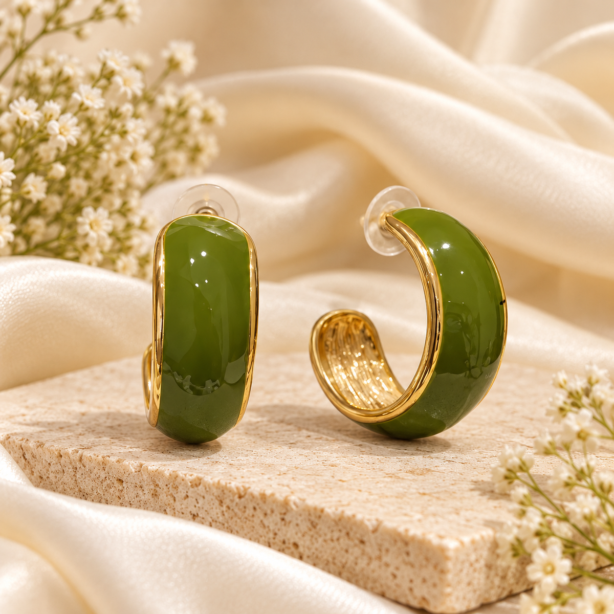 Green Gold Hoop Earrings