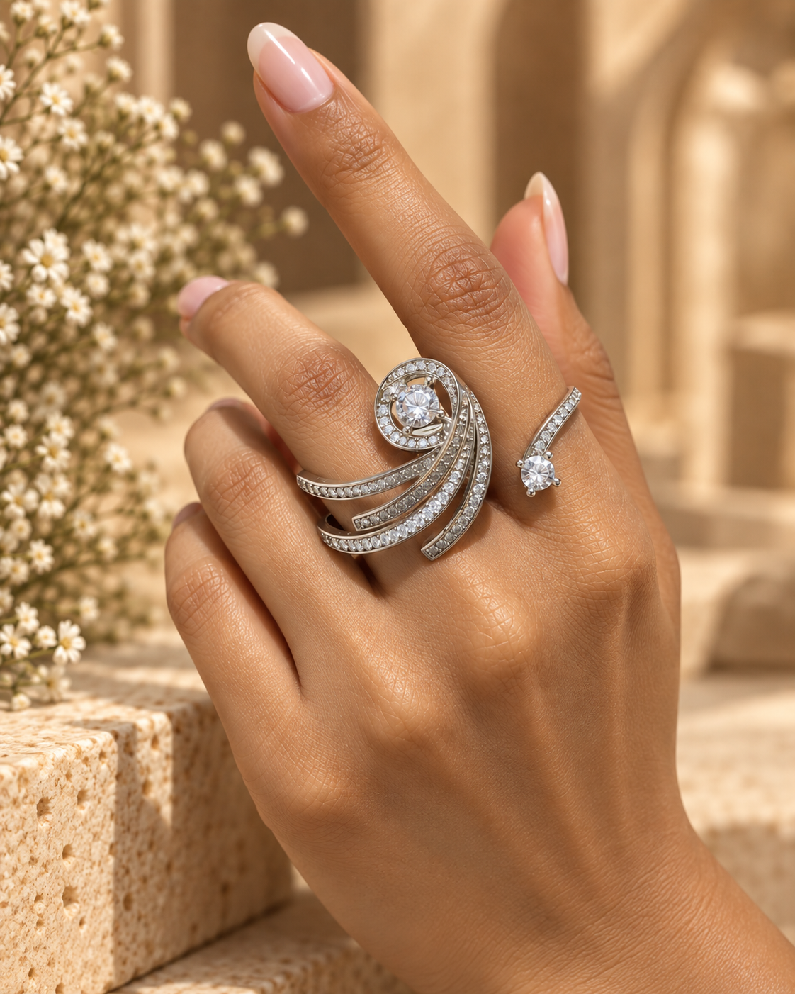 Twirling Sparkle Statement Ring
