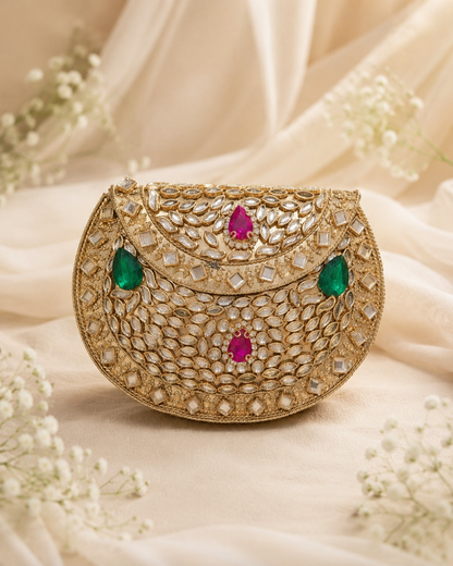 Regal Emerald Kundan Clutch ( miduam)