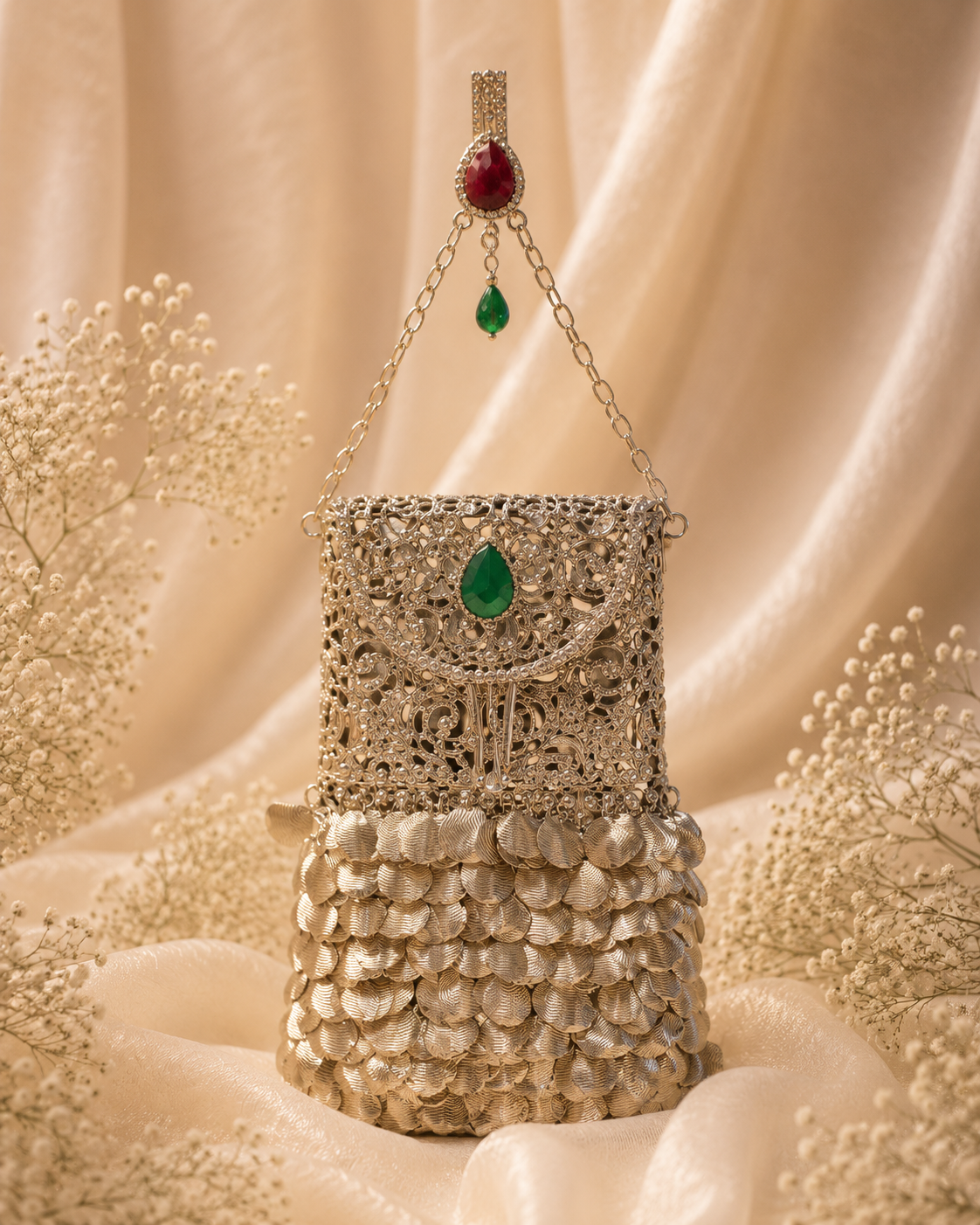 Emerald Filigree mobile clutch