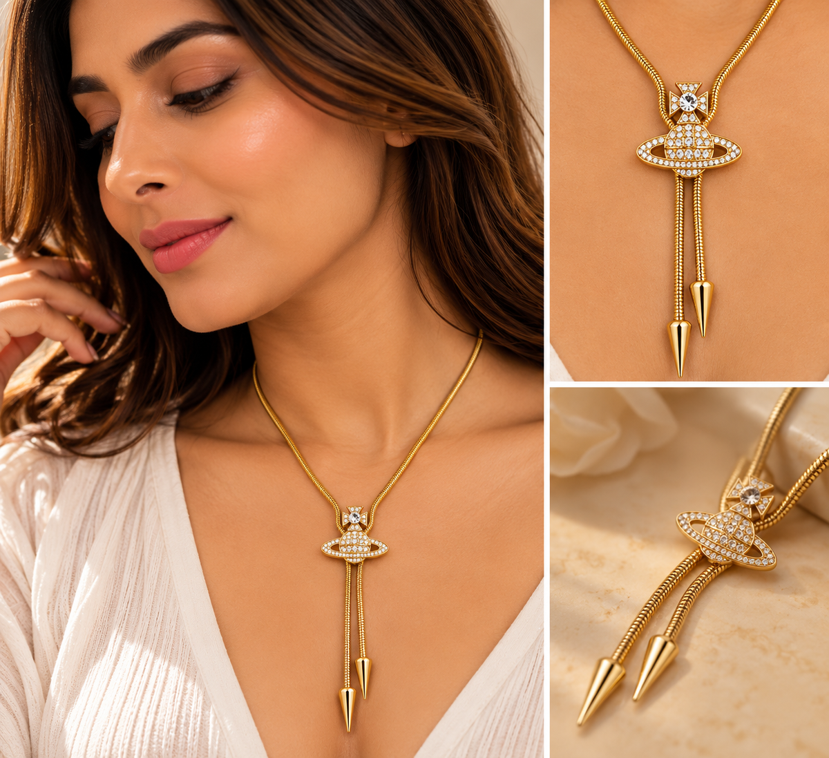Golden Orbital Statement Necklace