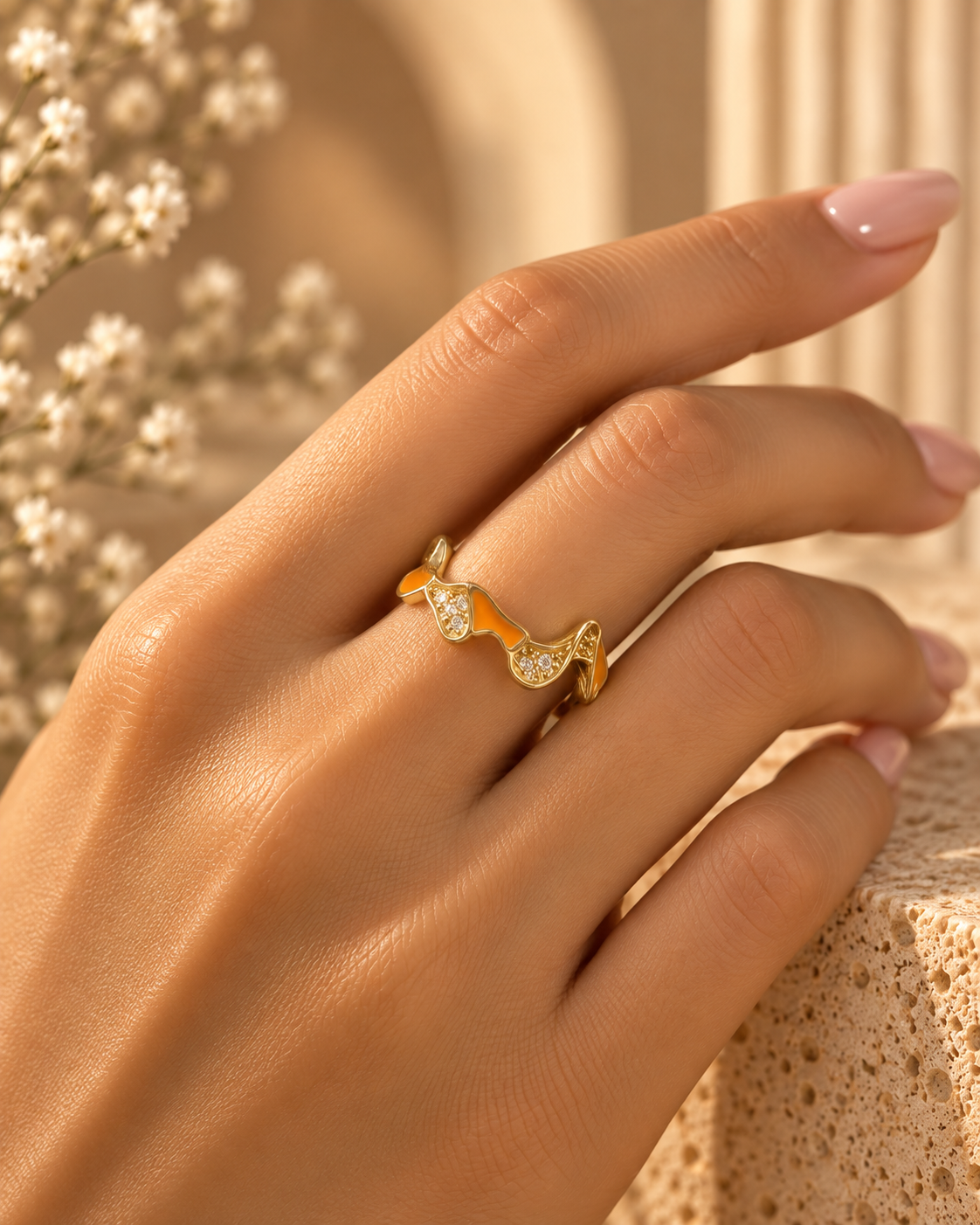 Golden Wave Crystal Ring