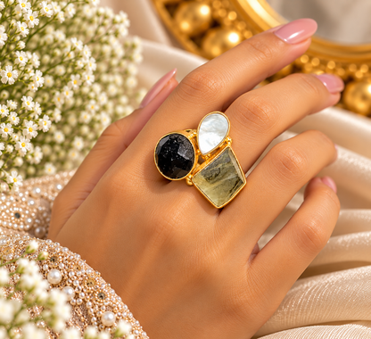 Tricolor Gemstone Statement Ring