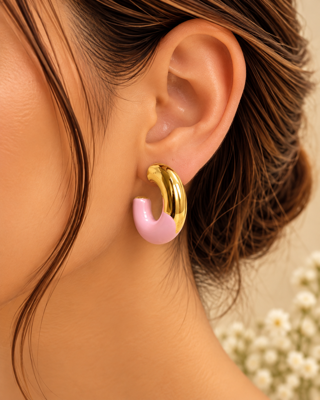 Pink & Gold Hoop Earrings