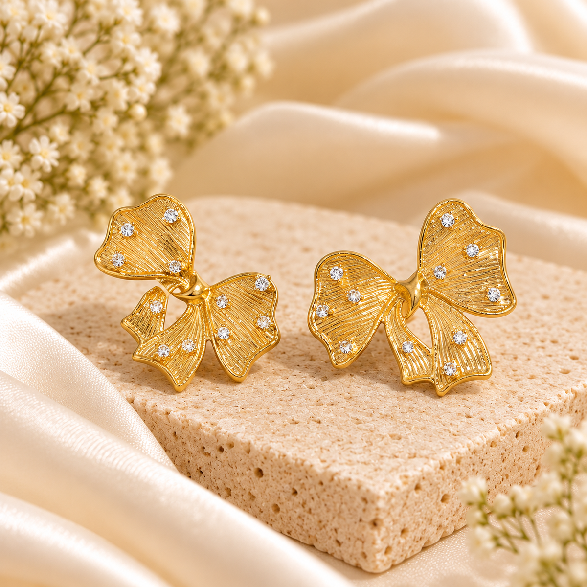Gold Bow Stud Earrings