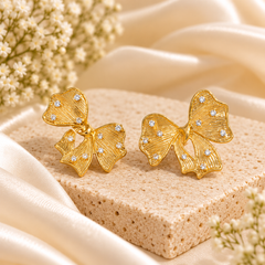 Gold Bow Stud Earrings