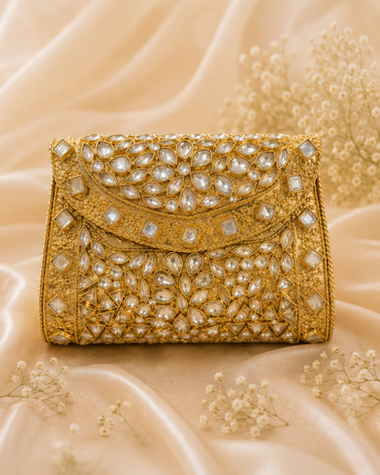 Gold Kundan Clutch( Mini )