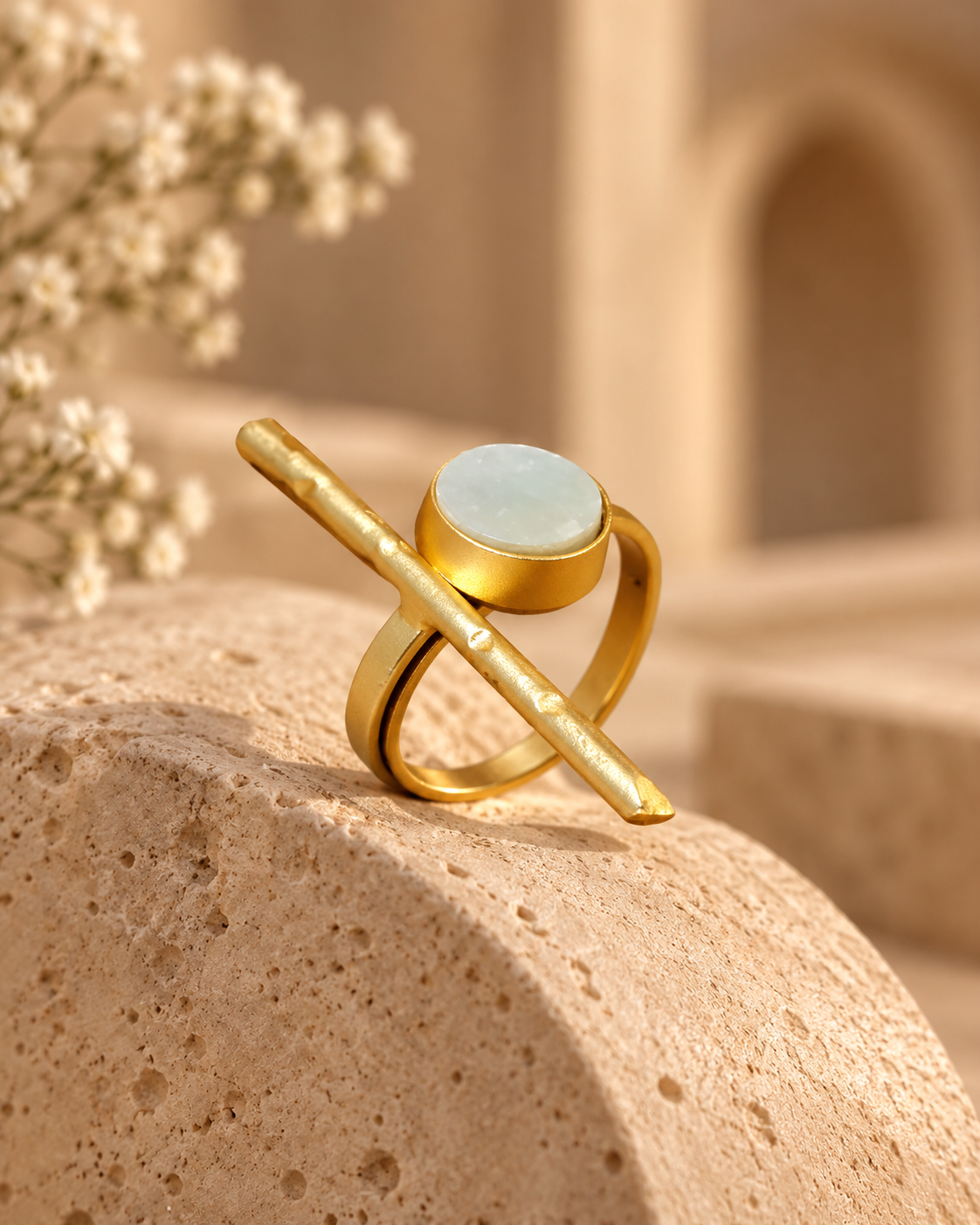 Minimalist White Moonstone Ring