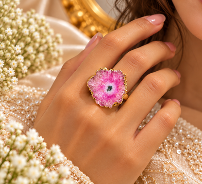 Pink Bloom Druzy Ring